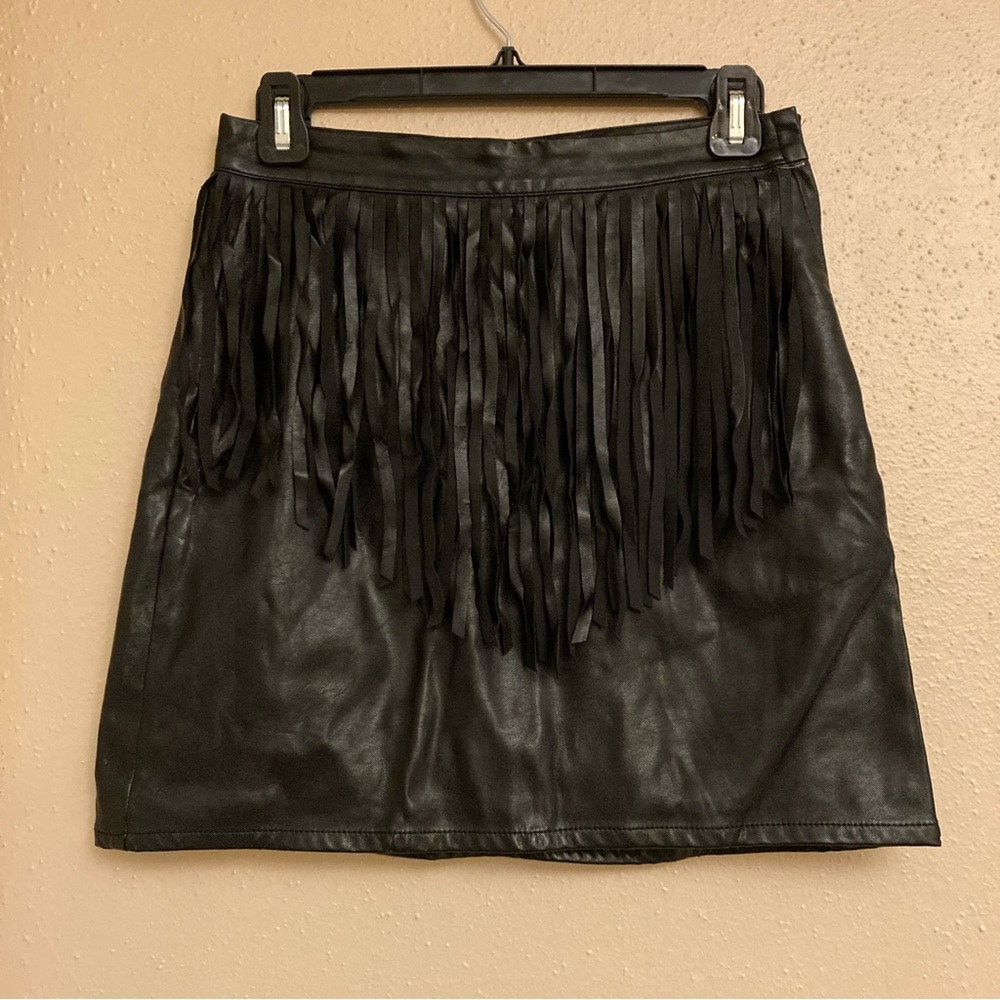 Faux Leather Fringe Skirt